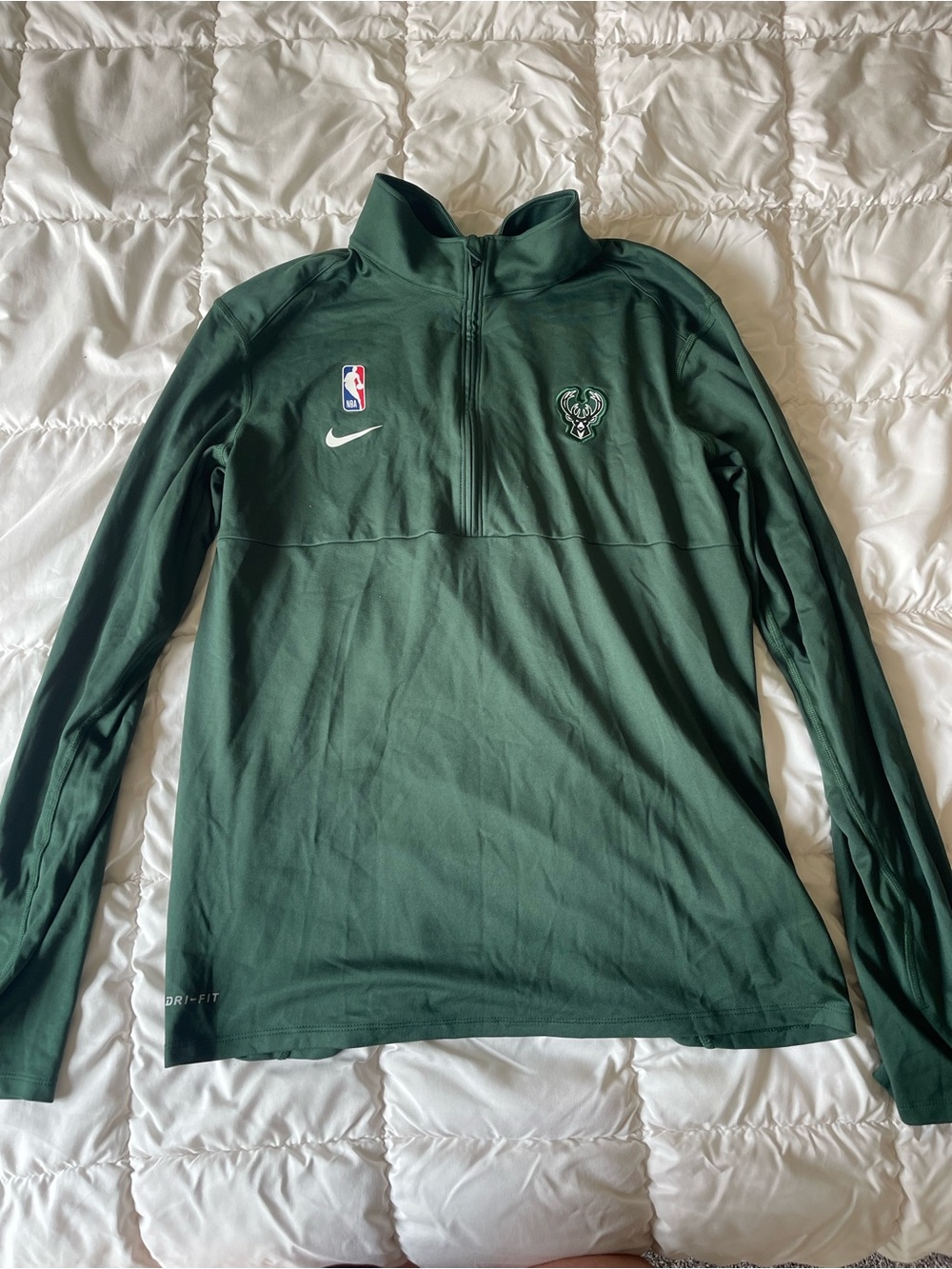 Nike Olive Green Dri-FIT Zip Pullover with NBA Logo